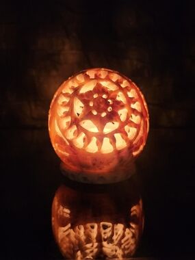 Handcrafted Carved Soapstone Tealight Holder With Floral Cutouts